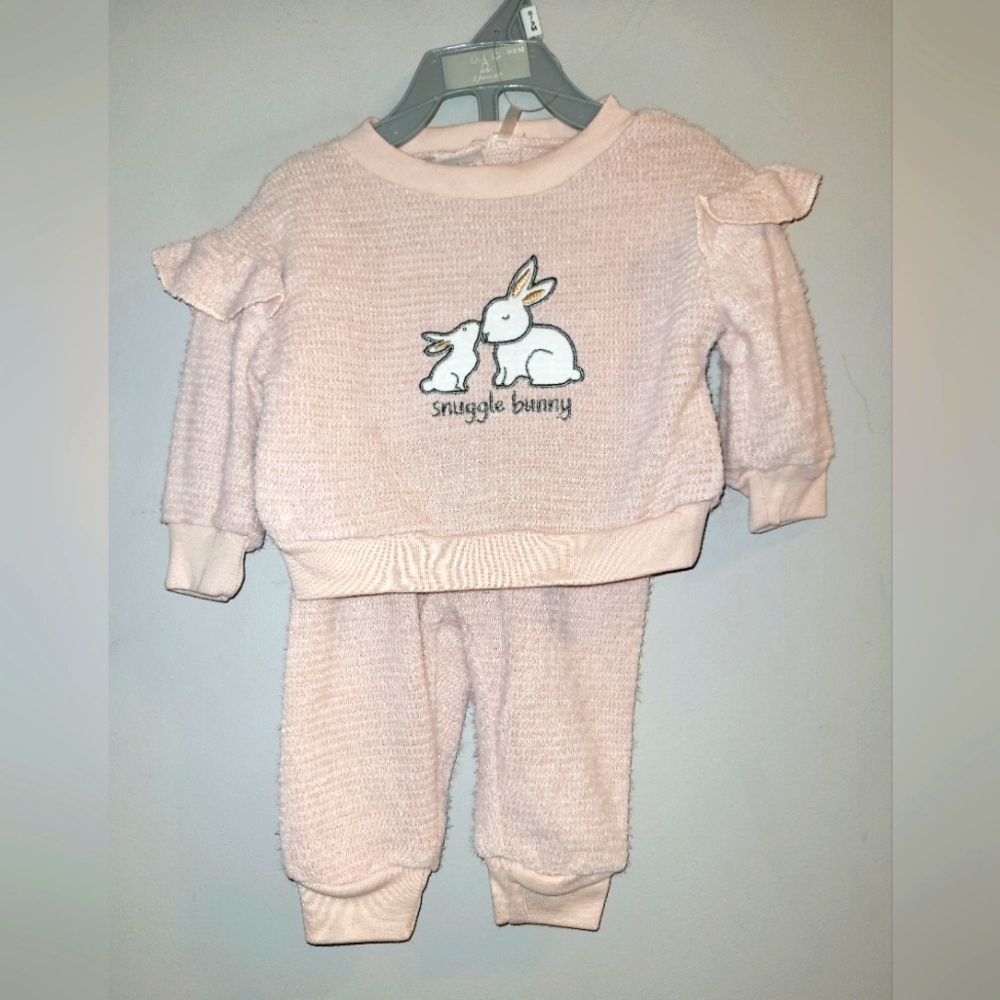 🆕️ Le Top Pink Snuggle Bunny Baby Outfit Top Pants 0-3 Months Easter Spring 🐰